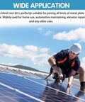 Worker on rooftop using 500 Piece Pop Rivets Assortment Kit With Fourteen SAE Sizes Aluminum And Steel Blind Rivets kit.