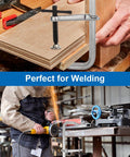 Two Pack 12 Inch F Clamps For Welding Heavy Duty Steel Clamps Set With 3 Inch Throat Depth And 1320 Lb Clamping Force Durable Bar Clamps in use securing wood and metal for welding and metalworking projects.