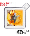 Top view of 90 Oz WildSide Replacement Blender Jar For Commercial Use, showing blending efficiency with peaches, clear container