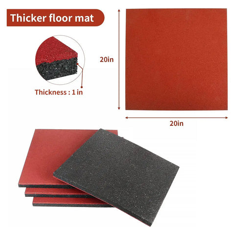 4 Pack 20x20 Inch Interlocking Rubber Floor Tiles 1 Inch Thick Non Slip Heavy Duty Mats, showing dimension and thickness details