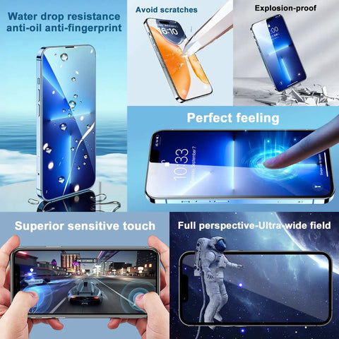 Collage showcasing IPhone 14 OLED Screen Replacement Kit 6.1 Inch With 3D Touch Digitizer FHD Display Not LCD Waterproof features