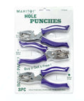 Durable Heavy Duty Hole Punch Set with handy soft grip handles for scrapbooking and crafts, includes star, circle, heart shapes