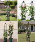 6.7Ft Rustproof Garden Obelisk Trellis for climbing plants with flowers in various garden settings