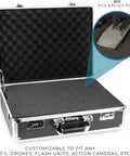 Medium Aluminum Hard Case With Pre Cut Foam For Easy Travel And Storage Of Drones And Gear For DJI Mavic Series Autel Evo Ryze Tello And More Built Tough For Real World Travel, showing open case with foam insert