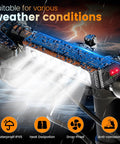 Ultra Bright Bike Headlight And Taillight Set with 6 LEDs 12000 Lumens showing waterproof feature with rain and fog bubbles