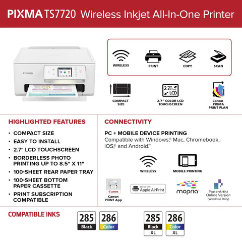 Wireless All In One Color Inkjet Printer With Auto Duplex For Home Photos, Fast 15 Black And 10 Color PPM, Easy Setup, 2.7 Inch Touchscreen