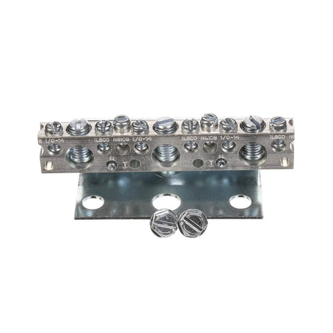 ECLX071M Ground Bar Kit with 11 terminal positions for Murray load centers, shown with screws, metal construction