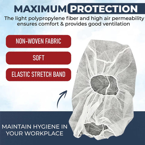 Disposable Beard And Hair Net Kit For Food Service And Kitchen, Full Face Bouffant Hood Caps, non-woven fabric, white