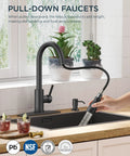 High Performance Slick Black Kitchen Faucet With Heavy Duty Pull Down Sprayer And Integrated Soap Dispenser Crafted From Lead Free Materials For Your Go To Rock Solid Sink Upgrade in modern kitchen with retractable sprayer.