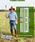 Man holding Heavy Duty Lawn Leveling Rake With 30 By 10 Inch Stainless Steel Head And Adjustable 78 Inch Handle in field