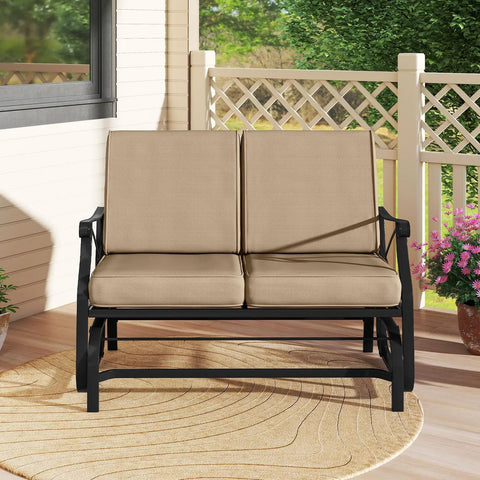 Two Person Patio Glider Bench With Comfy Cushions And Breathable Fabric, Outdoor Rocking Loveseat For Porch Or Poolside
