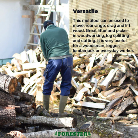 Person using Pickaroon Logging Tool 28 Inch With USA Hickory Handle Hookaroon in yard for wood handling and stacking