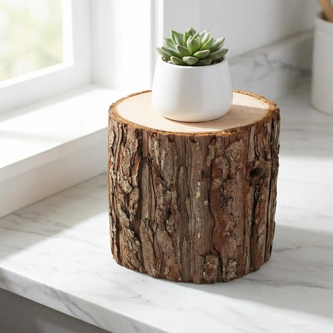 Six Inch Faux Wood Tree Stump Display Stand For Indoor Plants Knockout Rustic Farmhouse Vase Holder Dead On Weathered Bark Finish Killer Earthy Wood Texture Total Home Glow Up