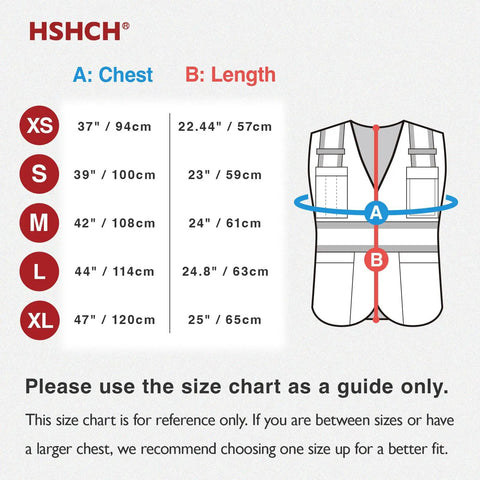 Size chart for Top Level High Visibility Safety Vest With Bold Reflective Strips And Plenty Of Gear Pockets For Daily Grind.
