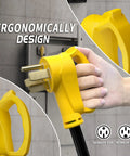 3 Ft 50 Amp Nema 14-50 Rv Extension Cord For Ev Charging, showing yellow ergonomic handle and plug connection for easy use.