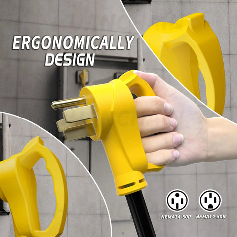 Road Warrior Heavy Duty 15 Foot 50 Amp Rv Ev Extension Cord Featuring Nema 14 50 Plug And Socket outdoor power cable with ergonomic yellow handle
