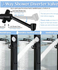 High Pressure Rainfall Shower Head With Handheld Combo Kit 12 Inch Extension Arm featuring 3-way shower diverter valve and spray modes