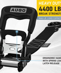 Heavy Duty Ratchet Straps With Soft Loop Tie Downs One And A Half Inch By Ten Foot Four Pack Extra Strong 4400 Pound Break Strength S Hook Latches Ergonomic Handles Ideal For Motorcycles ATVs Trailers showing ergonomic handle close-up
