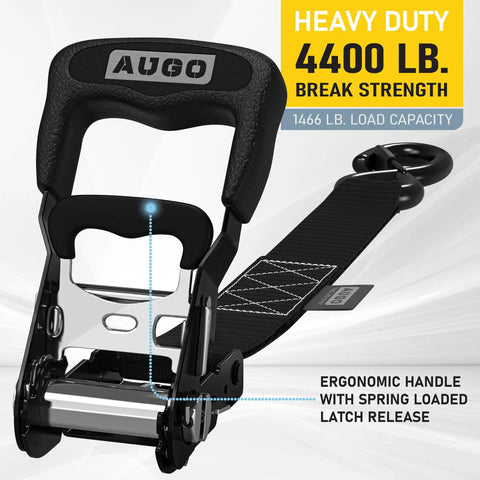 Heavy Duty Ratchet Straps With Soft Loop Tie Downs One And A Half Inch By Ten Foot Four Pack Extra Strong 4400 Pound Break Strength S Hook Latches Ergonomic Handles Ideal For Motorcycles ATVs Trailers showing ergonomic handle close-up