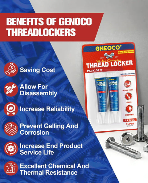 2 Pack Blue Thread Locker Medium Strength For Nuts Bolts And Metal Fasteners Prevents Loosening From Vibration Removable When Cured