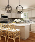 4 Light Lantern Pendant Light With Industrial Black Cage Farmhouse Chandelier For Kitchen Island And Dining Room Rustic 12 Inch