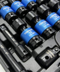 Grab The Ultimate 19 Piece Metric Impact Socket Set With Deep Well And Shallow Sockets Made From Tough Chrome Moly Steel Perfect For Auto Repair And Heavy Duty Jobs Featuring Universal Hex Sizes Plus Essential Extension Bars To Get Any Job Done Right. 3/8" metric impact sockets