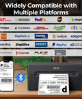 Wireless Bluetooth Thermal Label Printer Covers 4X6 Shipping Labels On The Fly with smartphone and printable label visible.