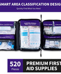 Premium 520 Piece First Aid Kit Large Emergency Medical Kit open view showing compartments and supplies for various uses