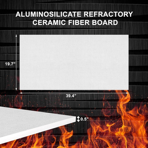 SIMOND STORE ceramic fiber insulation board, front view, 0.5 in thick, 19.7 x 39.4 in, high-temperature refractory