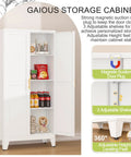 Heavy Duty White Metal Pantry Cabinet With 2 Doors And 3 Adjustable Shelves Freestanding Kitchen Storage Cabinet Durable Steel