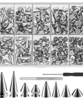 354 Piece Punk Spikes And Studs Kit In 8 Sizes For Leather Crafting Cone Spikes And Rivets For Jackets Shoes Belts Bags And Dog Collars