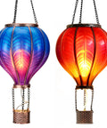 Set Of 2 Dope Hot Air Balloon Solar Lanterns For Outdoor Garden Decor, waterproof hanging lanterns in blue and red