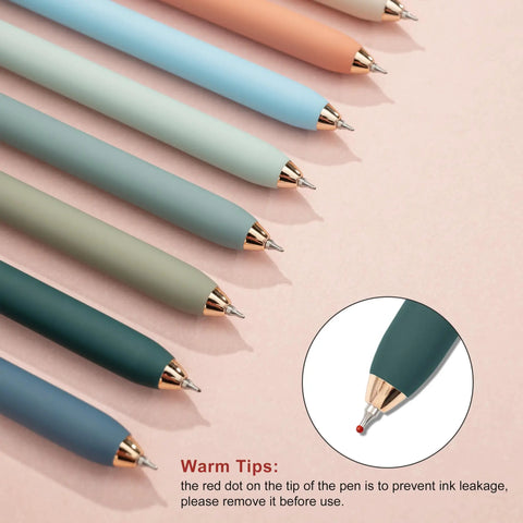 Black Gel Pens 0.5mm Fine Point Retractable With Smooth Quick Dry Ink and Metal Gold Clip 10 Pack A True Office Workhorse for Notes Journaling and Everyday Writing, retractable tip close-up with gold clip.