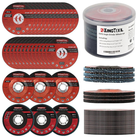 31-Piece 4 And A Half Inch Grinder Wheel Set With 25 Cut Off Wheels, 3 Grinding Wheels, 3 Flap Discs, Seven Eighths Inch Arbor For Angle Grinders