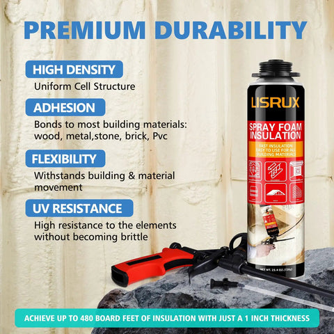 DIY Spray Foam Insulation Kit With 24 Pack 25 Ounce Cans Covers Up To 480 Sq Ft Closed Cell Foam For Heat And Acoustic Insulation