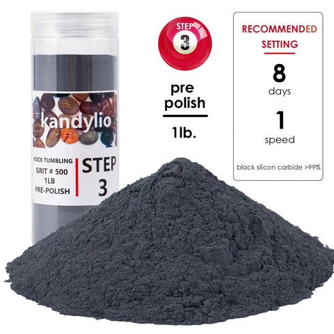 Step 3 in Four Pound Rock Tumbler Grit Kit With Silicon Carbide And Aluminum Oxide Grits, 500 grit pre-polish and instructions