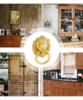 Lion Head Cabinet Pull Handle Set Five Piece For Dresser Wardrobe Kitchen Cupboard Ring Drawer Pulls With Screws Gold Finish displayed
