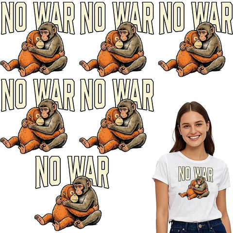 Dope Antiwar DTF Transfers Set For DIY Tees Six Pack, 7x7 inch iron-on vinyl, monkey and bear design, No War text on T-shirt