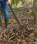 Heavy Duty Brush Rake With A 15.6 Inch Wide Head And 11 Steel L Shaped Tines clearing forest floor debris