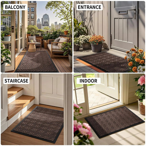 Heavy Duty Front Door Mat Waterproof Outdoor Entry Rug 29.5x17 Non Slip Rubber Doormat on balcony, entrance, staircase, indoor use