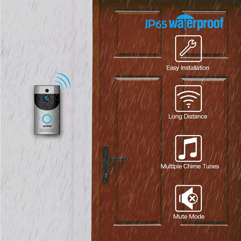 Wireless Doorbell Camera With 166 Degree HD Wide Angle Waterproof IP65 Security Doorbell With Chime Cloud Storage Two Way Talk PIR Motion Detection Night Vision Rechargeable Batteries