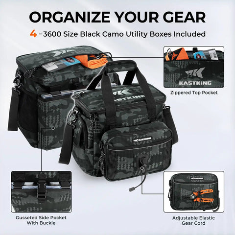 BaitSpace Tackle Bag With Four Tackle Boxes, Removable Bait Binder, Durable Fishing Gear Organizer, water resistant, adjustable strap