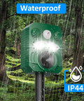 Solar Powered Outdoor Animal Repeller 2 Pack Ultrasonic Pest Deterrent With Motion Sensor And Flashing Light Waterproof Design Usb Charging Dual Power For Your Yard Guard Against Cats Deer Dogs Squirrels Easy Install Green waterproof IP44