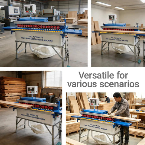 No Hassle Automatic Edge Banding Machine Heavy Duty Workhorse For Straight And Curved Boards Smart Control Dual Side Trimmer in workshop.