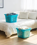 Deep 30L Laundry Basket Hamper Organizer With Built In Comfort Carry Handles So Handy Ventilated Nestable Design 2 Pack Medium Teal in bedroom
