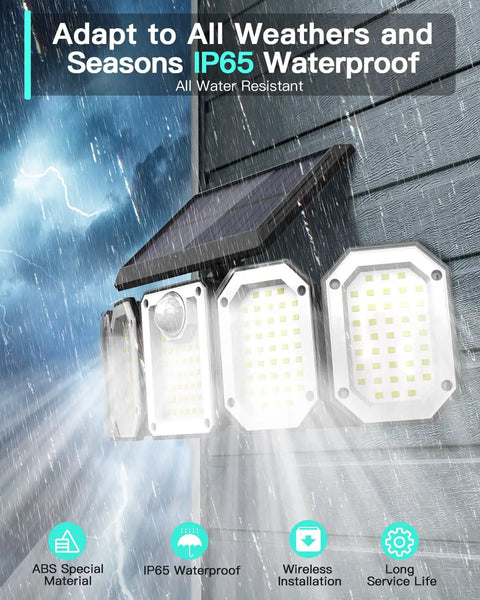 Solar Motion Sensor Lights Outdoor Five Head Flood Light Dope Bright 500LM 7700K Cool White 360 Degree Coverage Wire Free