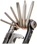 Close-up of Ride Ready Mini Bike Tools Multi 19 Tool With Case For On The Go Bike Fixes Pro Grade Compact Bicycle Repair Kit in use.