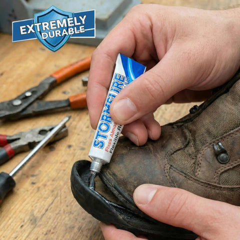 Applying adhesive from Boot And Shoe Repair Kit With Flexible Waterproof Adhesive For Soles And Uppers Easy Long Lasting Fix That Moves