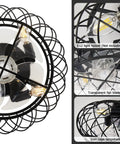 Modern Black Ceiling Fan With Remote Control And Light Kit Industrial Caged Fandelier Style Ceiling Fans For Kitchen Bedroom