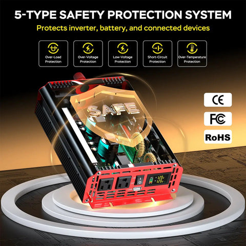 Heavy Duty Two Thousand Watt Power Inverter For RV Truck And Camper 12 V DC To 110 V AC with safety protection features